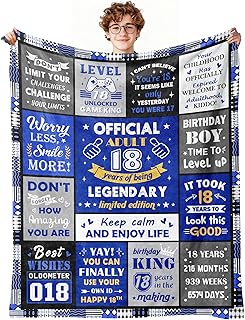18th Birthday Gifts for Boy, 18 Year Old Boy Birthday Gift, Gifts for 18 Year Old Boys, Present Ideas for Eighteen Year-Old Boys, Happy 18th Birthday Decorations Throw Blanket 60"X 50"