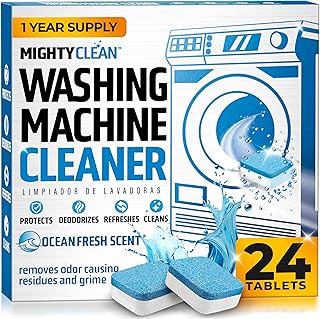 MIGHTY CLEAN Washing Machine Cleaner Tablets 24 Pack - 1 Year Supply, Septic Safe Washing Machine Cleaning Tablets, Washer Cleaner Tablet, Works with All Washers Including HE