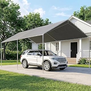 Outsunny 10'x20' Carport Outdoor Heavy Duty Party Tent Galvanized Car Canopy with Included Anchor Kit, 3 Reinforced Steel Cables, Gray