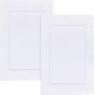Utopia Towels Cotton Banded Rug, Bath Mats, Not a Bathroom Rug, 21 by 34 Inches, 100% Ring Spun Cotton, Highly Absorbent Shower Bathroom Floor Mat, White, 2 Pack