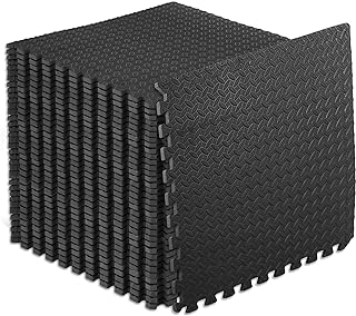ProsourceFit Exercise Puzzle Mat ½-inch, EVA Interlocking Foam Floor Tiles for Home Gym, Workout Equipment, Kids Play Areas, Black, 144 SQ FT - 36 Tiles