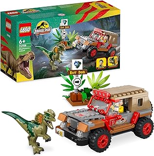 76958 Jurassic Park Dilophosaurus Ambush Dinosaur Toy Set with Figure and Jeep for Children from 6 Years