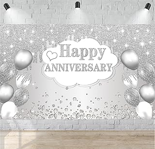 Silver Anniversary Banner, 10th-60th Wedding Anniversary Decorations, 72 x 44 inches