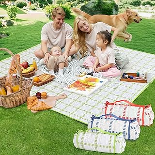 Alvantor® Picnic Travel Blanket, Extra Large 80"x 80" Picnic Mat, Waterproof Foldable Beach Blanket, Portable Outdoor Blankets for Camping, Park, Sandproof, Soft & Durable, Bule,Green,Red