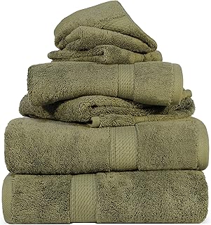 Egyptian Cotton Pile 6 Piece Towel Set, Includes 2 Bath, 2 Hand, 2 Face Towels/ Washcloths, Ultra Soft Luxury Towels, Thick Plush Essentials, Guest Bath, Spa, Hotel Bathroom, Forest Green