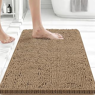 Bcoimo 24x17 Chenille Bath Mat – Non-Slip with Backing Bath Rug Ultra-Absorbent and Machine Washable Bathroom Mat Quick-Dry Design. Ideal for Bathroom Rugs and Tub Areas