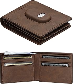 Leather Wallet for Samsung Galaxy SmartTag2: Wallet for Men Slim Minimalist Compatible with Samsung Tracker Tag - RFID Blocking Bifold Wallet with ID Window