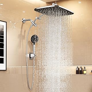 Veken 14" Wide Rain Shower Head with Handheld, High Pressure Handheld Shower with Multi Spray Modes, Rainfall Combo with 15" Metal Extension Arm, Detachable Dual Shower, Bathroom Decor, Chrome Silver