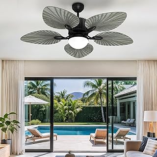 YITAHOME Ceiling Fans with Lights and Remote Control, 44 Inch Palm Reversible Ceiling Fan with Memory Function, Reversible Quiet Motor for Living Room Bedroom, Grey