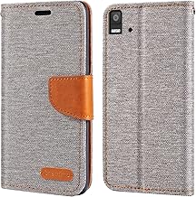 Oxford Fabric Leather Flip Wallet Case Compatible with BQ Aquaris E5, Durable Protective Magnetic Cover with Card Slots and Kickstand(Gray)