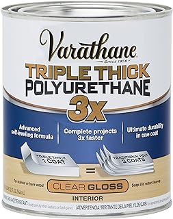 Varathane Triple Thick Polyurethane Clear Wood Finish | Self-Leveling Formula | Scratch And Stain Resistance | Durability In One Coat | Gloss | Quart
