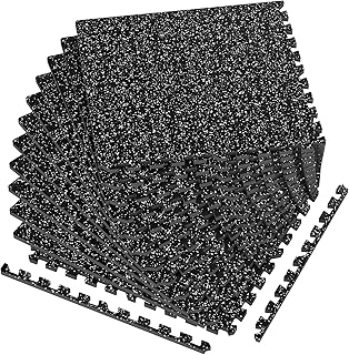 1/2in Thick 48 Sq Ft Rubber Top High Density EVA Foam Exercise Gym Mats Non-Slip 12 Pcs - Interlocking Puzzle Floor Tiles for Home Gym Heavy Workout Equipment Flooring - 24 x 24in Tile, Black & White