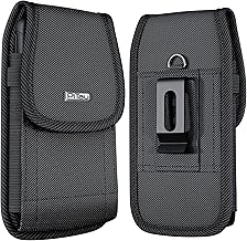 Case for Samsung Galaxy S25 S24 S23 S22 S21 S20 S10 S9 S8 A01 A10e S10e J7 J7v, Nylon Cell Phone Belt Holder Holster with Clip, Carrying Pouch Fits Phone with Case on, Black