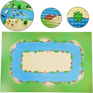 6 Pack Grassland Rivers Pattern Baseplate 10" x 10" - Building Brick Base Plate Tight Fit with Major Brands for City Roads Building Blocks Kids Toy (2 Straight + 4 Curve)