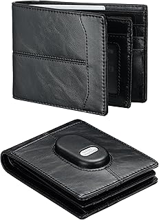 Leather Wallet for Samsung Galaxy SmartTag2: Wallet for Men Slim Minimalist Compatible with Samsung Tracker Tag - RFID Blocking Bifold Wallet with ID Window