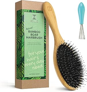 Natural Boar Bristle Hair Brush for Women, Men, Kids; Dry and Wet Detangling Hair Brush Gently Enhances Shine, Smooths Frizz and Prevents Breakage in Fine and Straight, Thick and Curly Hair (oval)
