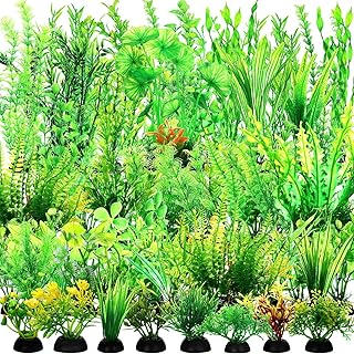 XunYee 100 Pcs Artificial Aquarium Plants, Plastic Fish Tank Decorations, 1.57 to 11.81 Inches Green Plants, Turtle Betta Accessories for Aquarium Home Office, 45 Styles