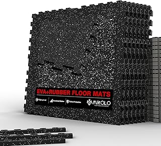 Mikolo 0.56'' Thick 12 Pcs 48 Sq Ft Gym Flooring Mats, High-Density EVA Foam with Rubber Top, Interlocking Exercise Equipment Mats for Home Gym, Protective Workout Mat