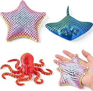 JOYIN 3 Pcs 3D Printed Fidget Toys, Articulated 3D Printed Octopus, Ray & Starfish, Flexible 3D Printed Sea Creatures for Stress Relief, Cool 3D Printed Stuff for Desk Decoration