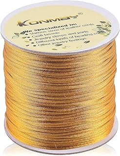 KONMAY 80 Yards 1.0mm Nylon Rattail Satin Silk Trim Cord Beading String for Chinese Knotting, Kumihimo, Beading, Macramé, Jewelry Making, Old Gold