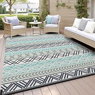 MontVoo Outdoor Rug Carpet Waterproof-Patio Rug Mat 5x8 Reversible RV Outdoor Camping Rugs Picnic Beach Mats Plastic Straw Outside Rugs for Balcony Porch Pool Deck Boho Patio Decor