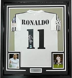 Framed Autographed/Signed Ronaldo Nazario 35x39 Real Madrid White Soccer Jersey Beckett BAS COA