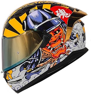 HAX Obsidian Full Face Dual Visor Adult Motorcycle Helmet for Motorbike Street Bike with Pinlock Ready DOT Approved Samurai Gold M