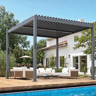 10x10 FT Louvered Pergola, Outdoor Aluminum Hardtop Gazebo with Adjustable Roof, Integrated Drainage, Easy Assembly for Patio, Deck, Garden