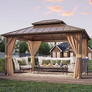 YOLENY 10' x 12' Hardtop Gazebo, Metal Gazebo with Aluminum Frame, Double Galvanized Steel Roof, Curtains and Netting Included, Pergolas for Patios, Garden, Parties, Lawns