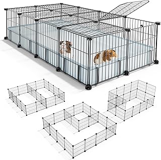 BUCATSTATE Guinea Pig Cages with Floor Mat, 20 Panels Guinea Pigs Playpen with Top Cover, Metal Rabbit Cage Indoor for Hedgehogs, Quail, Chickens (47" L x 24" W x 12" H)