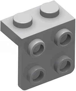 60 Piece Bracket 1 x 2-2 x 2, Light Gray, Compatible with Lego Parts and Pieces