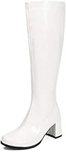 LIURUIJIA Women's Gogo Boots Knee High Chunky Block Heel Square Toe 60s 70s Disco Costume Boots