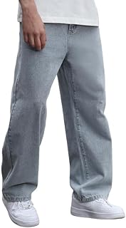 Mens Baggy Hip Hop Jeans Wide Leg Streetwear Jeans Loose Fit Y2K Skater Denim Pants