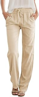 Womens Casual Linen High Waist Pants Drawstring Loose Fit Summer Pants Trousers with Side Pockets