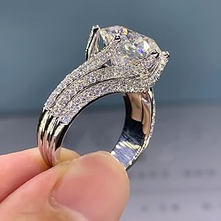 Htayekog Moissanite Engagement Ring for Women, Classic Promise Ring Six Claw Ring Solitaire Moissanite Promise Ring for Women, 925 Sterling Silver D Color VVS1 Wedding Band, Moissanite Ring 5 Carat 6