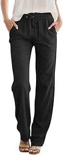 Womens Casual Linen High Waist Pants Drawstring Loose Fit Summer Pants Trousers with Side Pockets