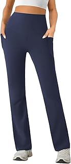 Womens High Waist Yoga Pants Stretchy Casual Trousers Straight Leg Pull On Side Pockets