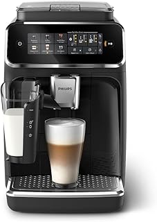 3300 Series Fully Automatic Espresso Machine with LatteGo Milk System and integrated grinder, 6 Hot & Iced Coffee Pre-Sets, 40% Quieter SilentBrew, 15-Bar Pressure, Glossy Black (EP3341/50)