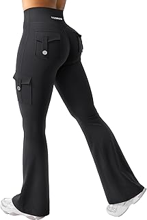 CoreFlex Women Workout Flare Leggings with Pockets Hidden Scrunch High Waisted Cargo Gym Yoga No Front Seam Leggings