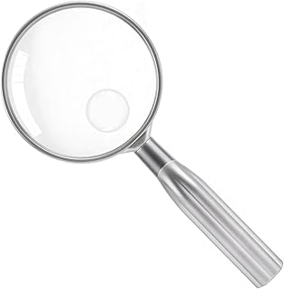 Lakei Magnifying Glass,10X Handheld Reading Magnifying Glass, 75mm Shatter Resistant Lens, Non-Slip Handle, Suitable for Elderly Reading, Adults Close Work, Hobbies and Science (Silver)