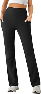 Womens High Waist Yoga Pants Stretchy Casual Trousers Straight Leg Pull On Side Pockets