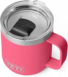Rambler 10 oz Ceramic Lined Stackable Mug, Vacuum Insulated, Stainless Steel with MagSlider Lid, Tropical Pink