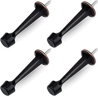 HOMOTEK 4 Pack Heavy Duty Solid Rigid Door Stop with Soft Rubber Tip, Zinc Die Cast Door Stopper Protect Wall & Door, Oil Rubbed Bronze