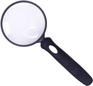 Lakei Magnifying Glass 10X Handheld Reading Magnifying Glass, 75mm Shatter Resistant Lens, Non-Slip Rubber Handle, Suitable for Elderly Reading, Natural Exploration and Science Hobby(Black)