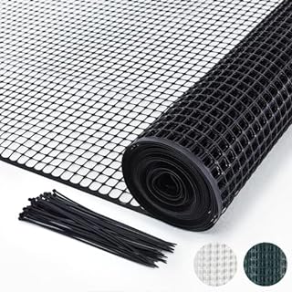 PotatoLife Plastic Hardware Mesh Netting, Garden Netting, Temporary Fence, Tree Guards, Safety Net for Balcony, Deck, Stair Railing, Animal Barrier, Poultry, Deer, with 50 Zip Ties, 40'' x 25', Black