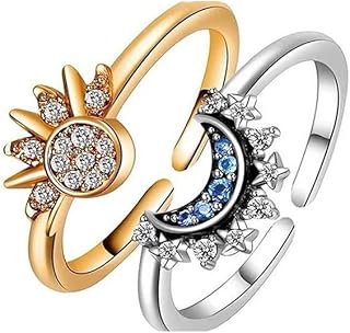 Sun & Moon Rings Couple Sunny Ring Simple Love Ring Gift Alloy Sun Moon Rings Couple Ring Set One-Pair for Women Men Couples