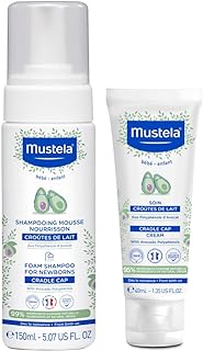 Mustela Cradle Cap Fragrance-Free Baby Shampoo & Cream for Baby & Newborn for Seborrheic Dermatitis - Helps to minimize Scalp Flakes - Clinically & Dermatologist Tested - 2 Items Set
