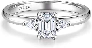 0.5-1.0 Carat Emerald-Cut Lab Grown Diamond Ring in Sterling Silver (0.6-1.1 Ct. Tw.) Engagement Anniversary Wedding Ring for Women (D-E Color, VS Clarity), Ring Size 5-9