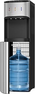 Tehanld Bottom Loading Water Cooler Dispenser for 3 or 5 Gallon Bottles, Stainless Steel Water Dispenser with Hot, Room & Cold Water, Child Safety Lock, Metallic Silver