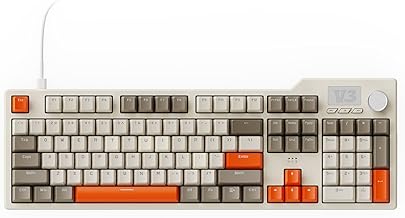 AJAZZ AK35I V3 104-Key Full Size Wired Gasket Mount Gaming Keyboard with Multimedia Buttons & Knob Control | Five Layer Pad | OEM Profile PBT Keycaps | White Backlit Custom Keyboard